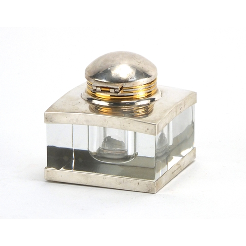 47 - Mont Blanc silver mounted glass inkwell with liner, 8cm high