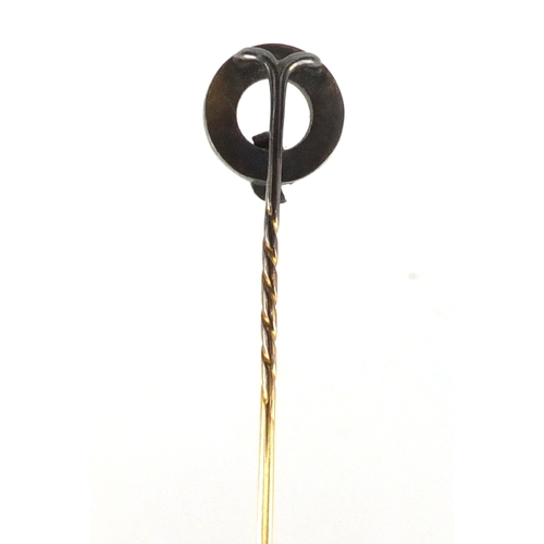 709 - Scottish unmarked gold agate and diamond tie pin, 6cm in length, approximate weight 2.7g