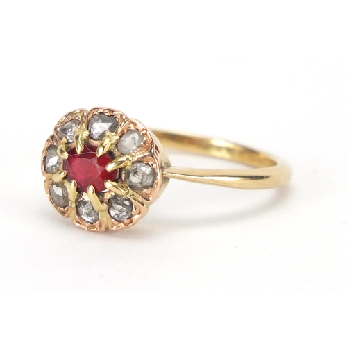 742 - 18ct gold garnet and diamond ring, size O, approximate weight 3.1g