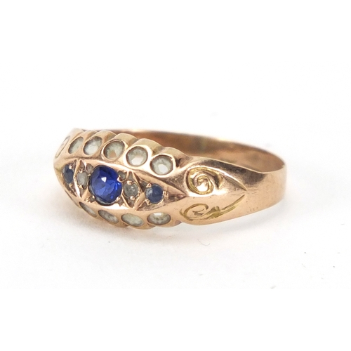 789 - Unmarked gold sapphire and diamond ring, size K, in length, approximate weight 1.2g