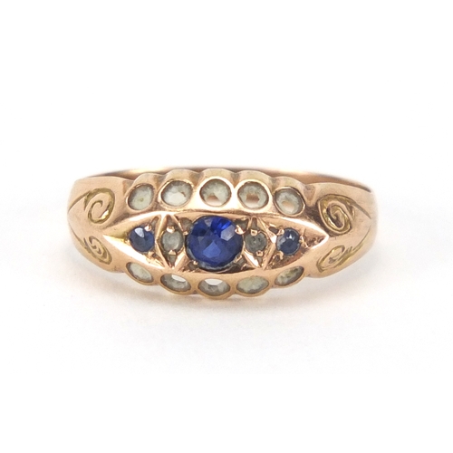 789 - Unmarked gold sapphire and diamond ring, size K, in length, approximate weight 1.2g