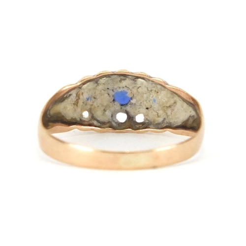 789 - Unmarked gold sapphire and diamond ring, size K, in length, approximate weight 1.2g