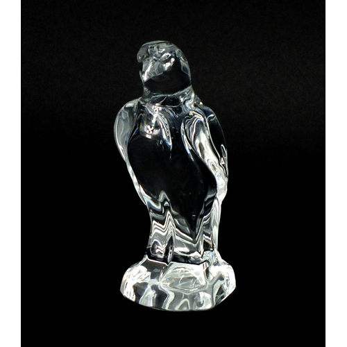 520 - French frosted and clear glass falcon by Daum, etched Daum France, 13cm high