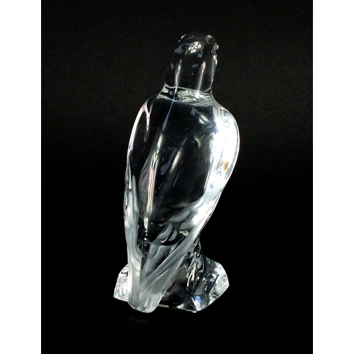 520 - French frosted and clear glass falcon by Daum, etched Daum France, 13cm high
