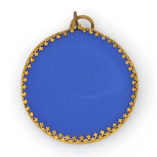 58 - 19th century blue opaline ground sulphide pendant plaque of the Duchesse Du Berri, probably Baccarat... 