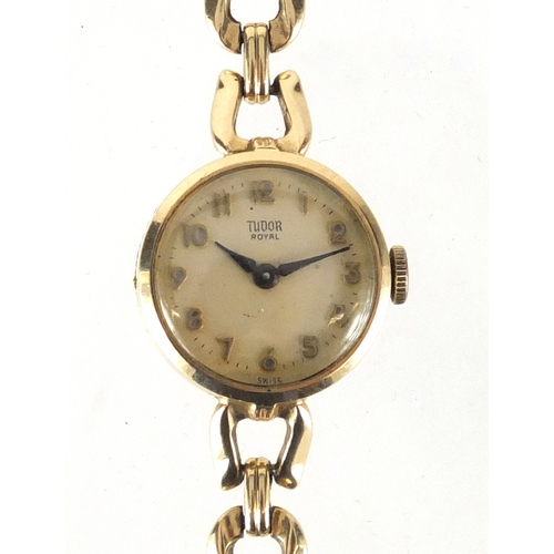 854 - Ladies 9ct gold Rolex Tudor wristwatch with 9ct gold horse shoe strap, 1.7m in diameter, approximate... 