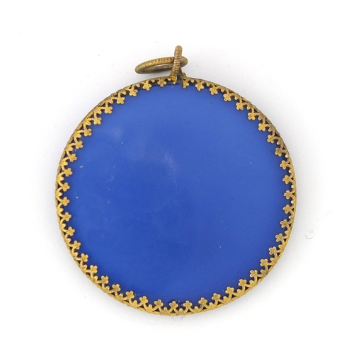 59 - 19th century blue opaline ground sulphide pendant plaque of Duc Du Berri, probably Baccarat, 5.7cm i... 