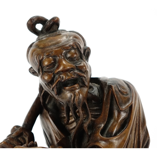 380 - Good Chinese root carving of a fisherman, 32cm high