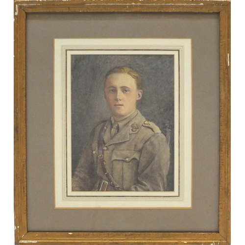 996 - Henry Meynell Rheam - Portrait of a Soldier, watercolour, mounted and framed, 30cm x 21cm