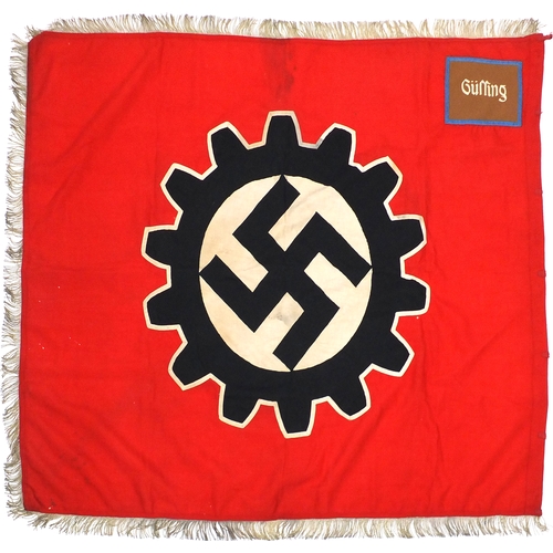 232 - German military interest DAF unit flag, each side having an applied Swastika within a cog wheel, 133... 
