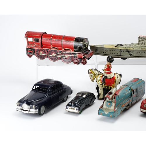 2193 - Predominantly vintage tin plate including Mettoy tractor, Wells locomotive and a Japanese Pacific Li... 
