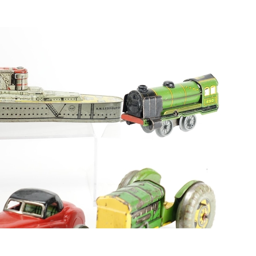 2193 - Predominantly vintage tin plate including Mettoy tractor, Wells locomotive and a Japanese Pacific Li... 