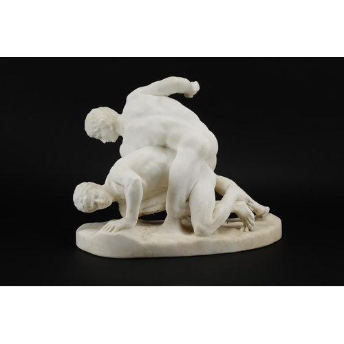 2123 - White marble carving of two Greco-Roman wrestlers, 26cm high