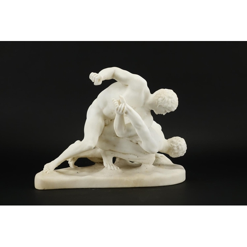 2123 - White marble carving of two Greco-Roman wrestlers, 26cm high