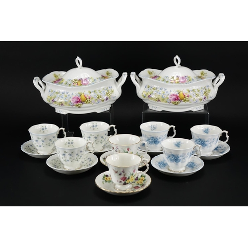 2195 - Royal Albert including a pair of summer garland tureens and six Tiffany cups with saucers