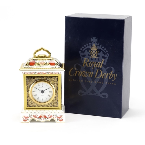 2088 - Royal Crown Derby Old Imari mantel clock with box, 18cm high