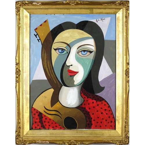 2198 - Abstract composition head and shoulders portrait of a female, gouache on card, bearing signature G L... 