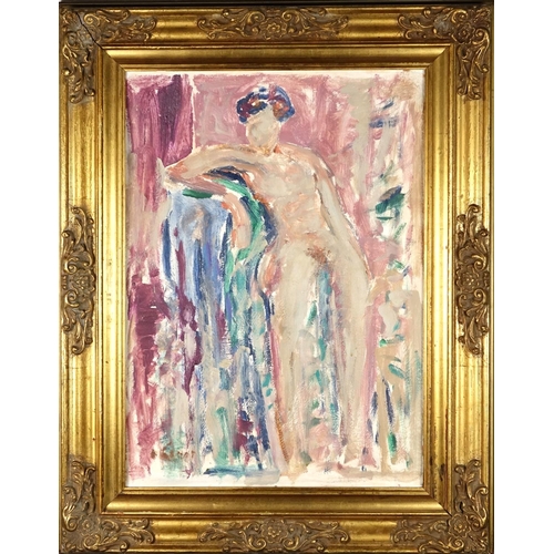2172 - Abstract composition, portrait of a nude figure, oil on card, bearing a signature O'Conor, mounted a... 