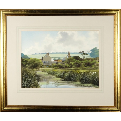 2166 - Andrew Dandridge -  Littlington, watercolour, label verso, mounted and framed, 37.5cm x 26cm