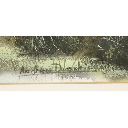2166 - Andrew Dandridge -  Littlington, watercolour, label verso, mounted and framed, 37.5cm x 26cm