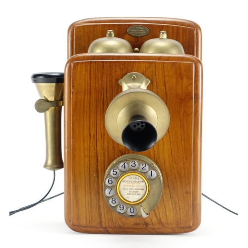 2188 - Oak wall mounted telephone with Siemens Brothers & Co. brass plaque, 30cm high