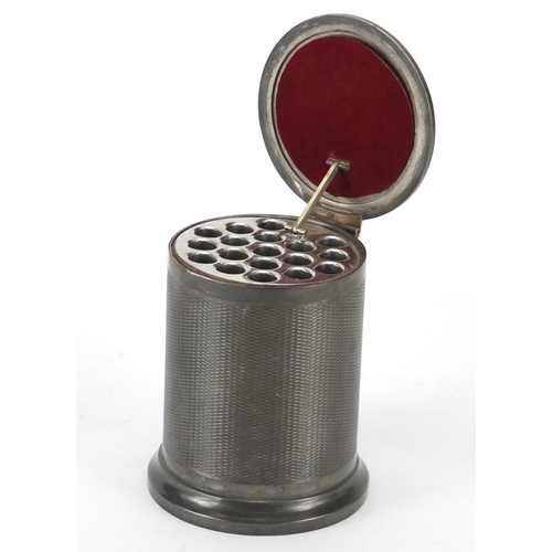 186 - English pewter cigarette dispenser with engine turned decoration, 10cm high