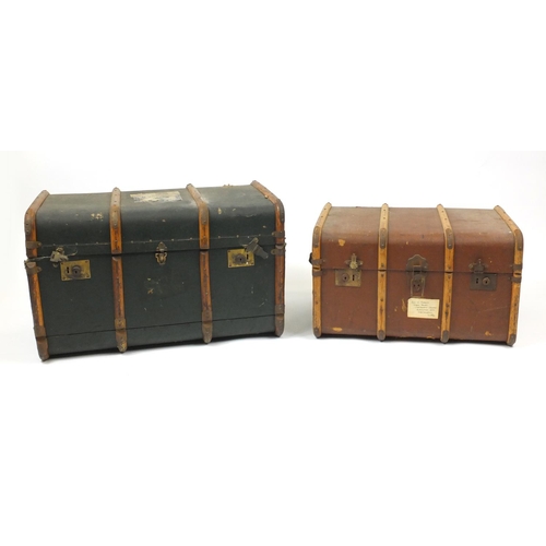 47 - Two vintage wooden bound trunks, the largest 86cm wide