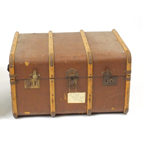 47 - Two vintage wooden bound trunks, the largest 86cm wide