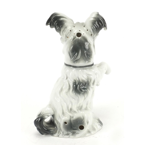 130 - Novelty porcelain seated dog lamp, 21cm high