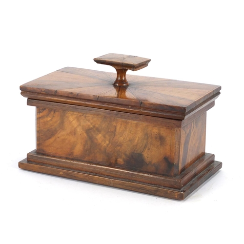 444 - Exotic wood jewellery box with hinged lid, 222cm wide