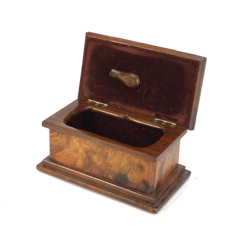 444 - Exotic wood jewellery box with hinged lid, 222cm wide