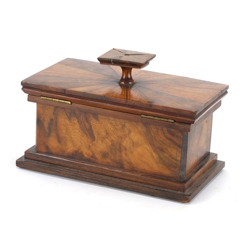 444 - Exotic wood jewellery box with hinged lid, 222cm wide