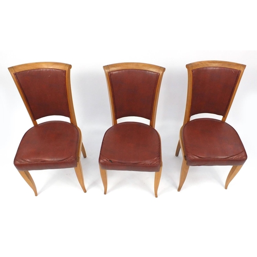 67 - Set of six Art Deco light wood dining chairs, with leather  seats and backs, 95cm high