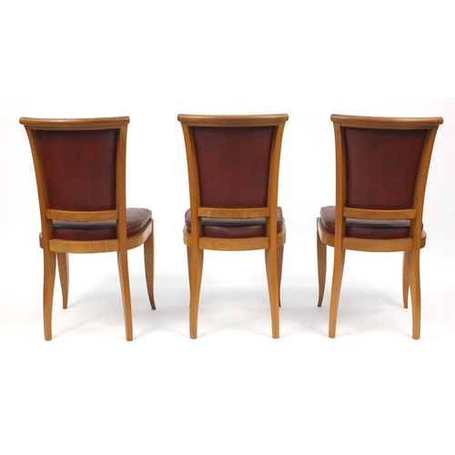 67 - Set of six Art Deco light wood dining chairs, with leather  seats and backs, 95cm high