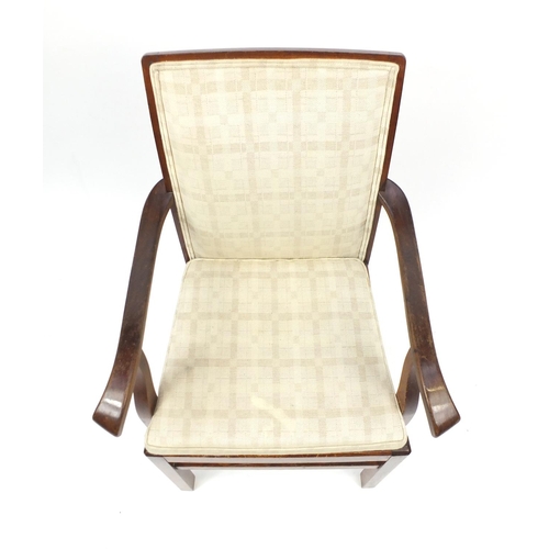 68 - Heal's open armchair with beige check upholstery, 96cm high