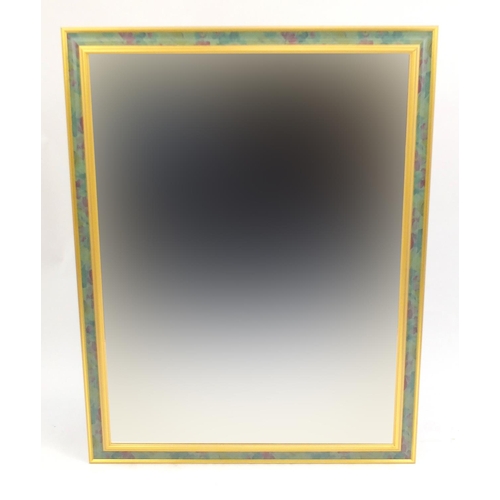 77 - Large bevelled edge mirror, with painted and gilt frame, 139cm x 107cm