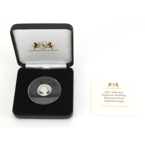 2319 - 2017 Alderney platinum wedding platinum proof half sovereign with certificate and fitted case