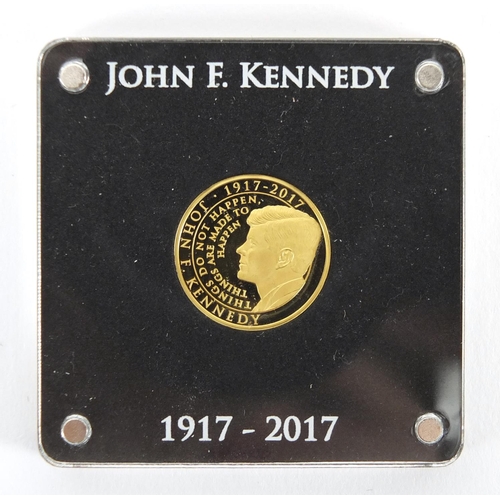 2318 - John F Kennedy gold proof five dollars, with certificate and fitted case