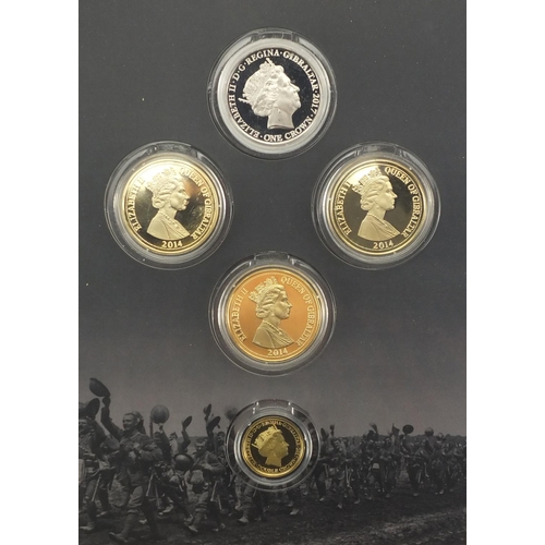 2314 - A War to End All Wars proof coin set including 9ct gold proof double crown, with certificates