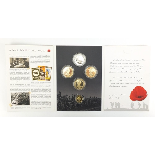 2314 - A War to End All Wars proof coin set including 9ct gold proof double crown, with certificates