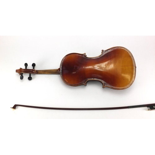 150 - Wooden violin and bow, with fitted protective case