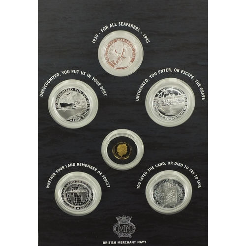 2315 - The Battle of The Atlantic proof coin set comprising 24ct gold ten pounds and four silver half crown... 