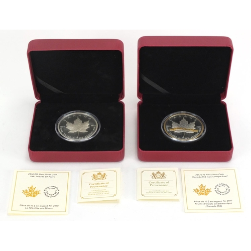 2334 - Two Canadian silver proof coins with certificates and fitted cases, 2018 SML Tribute ten dollar and ... 