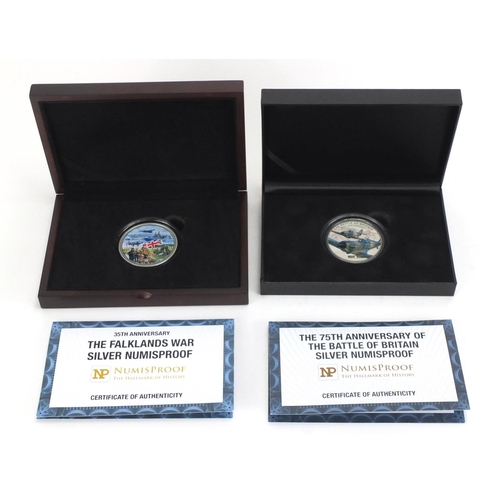 2328 - Two Numisproof two ounce silver proof coins, 75th Anniversary of The Battle of Britain and Falklands... 