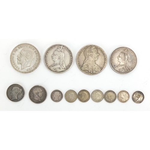 2342 - 19th century and later British coinage and a Maria Theresa Thaler including George III 1817 shilling... 