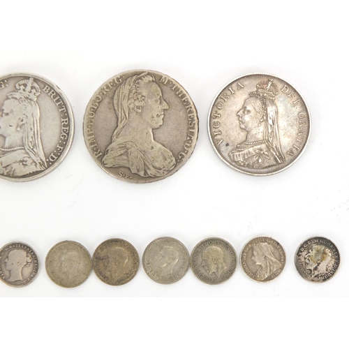 2342 - 19th century and later British coinage and a Maria Theresa Thaler including George III 1817 shilling... 