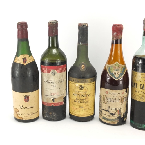 453 - Five bottles of alcohol including Chateau Brane-Cantenac Medoc 1940 and Chateau Nenin Pomerol 1945