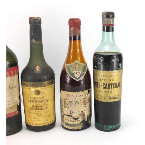 453 - Five bottles of alcohol including Chateau Brane-Cantenac Medoc 1940 and Chateau Nenin Pomerol 1945