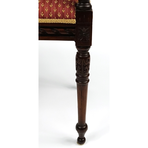 63 - ** WITHDRAWN FROM SALE **  Carved mahogany piano stool with stuff over seat, 64cm H x 67cm W x 43cm ... 