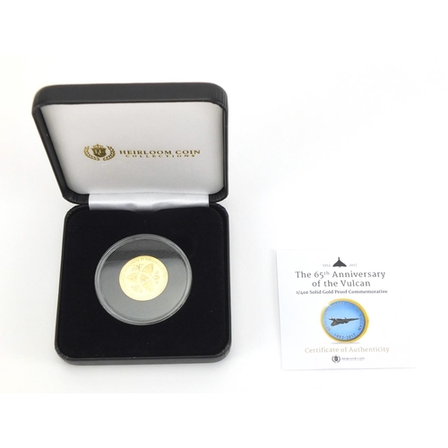 2313 - 65th Anniversary of the falcon 1/4 ounce gold proof commemorative coin, with certificate and fitted ... 